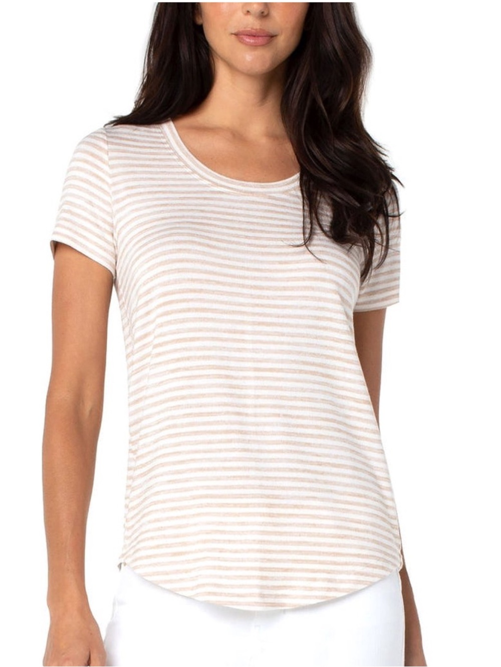 NWT Liverpool Women’s Striped Short Sleeve Tee - Beige/White